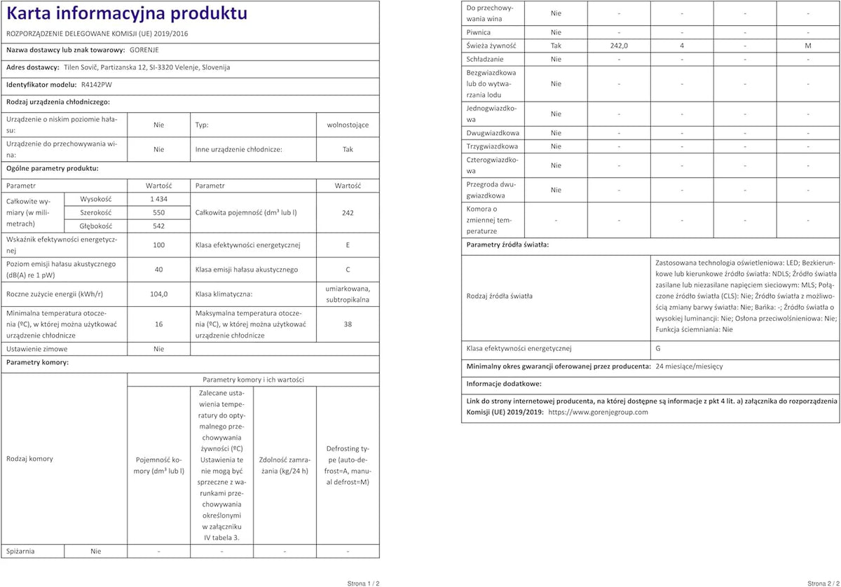 Gorenje R 4142 PW lodówka/wysokość 143,4 cm / 242 l/oświetlenie LED, kolor biały
