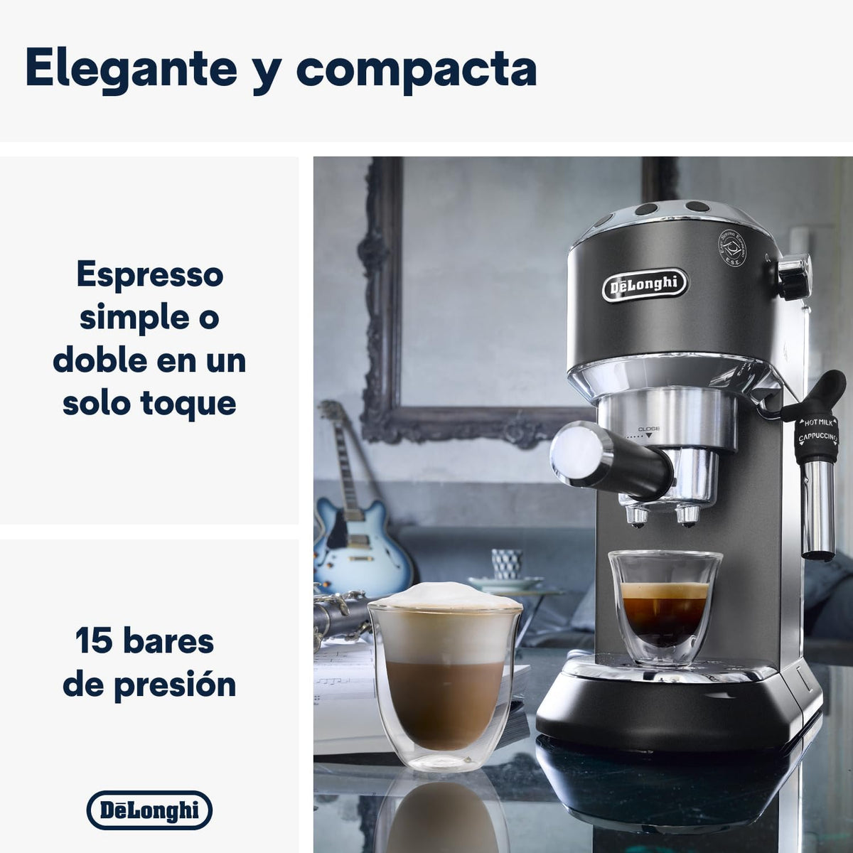 De'Longhi Dedica – Ekspres do kawy ze stali nierdzewnej z pompką do kawy mielonej lub na kapsułki, espresso i cappuccino, zbiornik 1,3 litra, system zapobiegający kapaniu, model EC685.M, kolor metaliczny