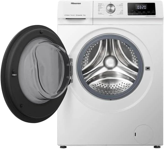 Hisense WF3S8043BW3 pralka z funkcją pary, 8 kg, 1400 obr./min, WiFi, ConnectLife, Power JetWash, program antyalergiczny, Aqua Stop, Auto Wash, Quick Wash, klasa efektywności energetycznej A-30%