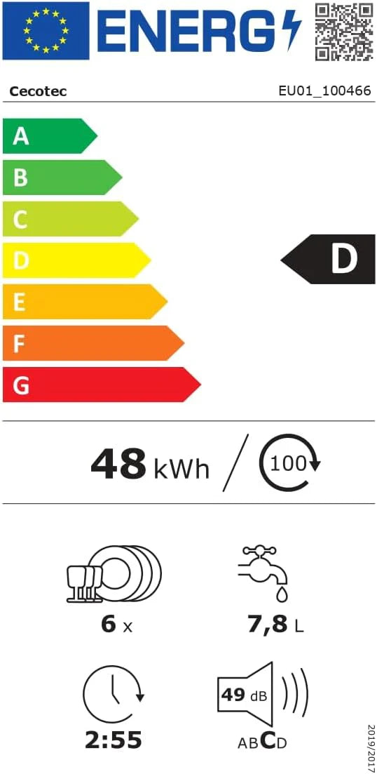 Cecotec Kompaktowa zmywarka 6 sztućców Bolero Aguazero 2400 White Glass. 1380W, białe szkło wykończone, 5 programów, panel dotykowy sterowania, programowalny do 24 h, blokada Child Lock i kosz na