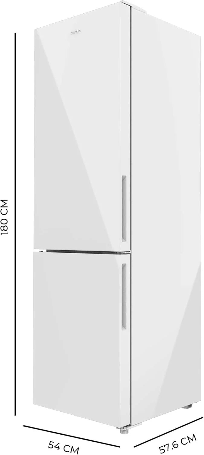 Cecotec Lodówka kombi Bolero CoolMarket Combi 250 White Glass D Inverter Plus kompresor, białe szkło 180 x 55 cm, 250 l, No Frost, klasa energetyczna D, Multi Air Flow, szybkie chłodzenie i pojemnik