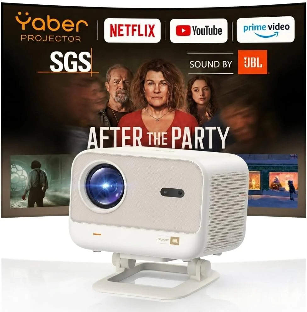 Projektor Netflix Ready, projektor jasności JBL Dual 8 W Dolby Audio, automatyczne ustawianie ostrości i Keystone, WiFi i Bluetooth, Yaber L2 Plus 150 cali, projektor kina domowego, Native 1080p