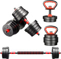 Regulowany zestaw hantli, zestaw do swobodnego ciężaru ze złączem, zestaw hantli 4 w 1, używany jako sztanga, kettlebell, uchwyt push-up, ćwiczenia fitness do domowej siłowni odpowiednie dla mężczyzn