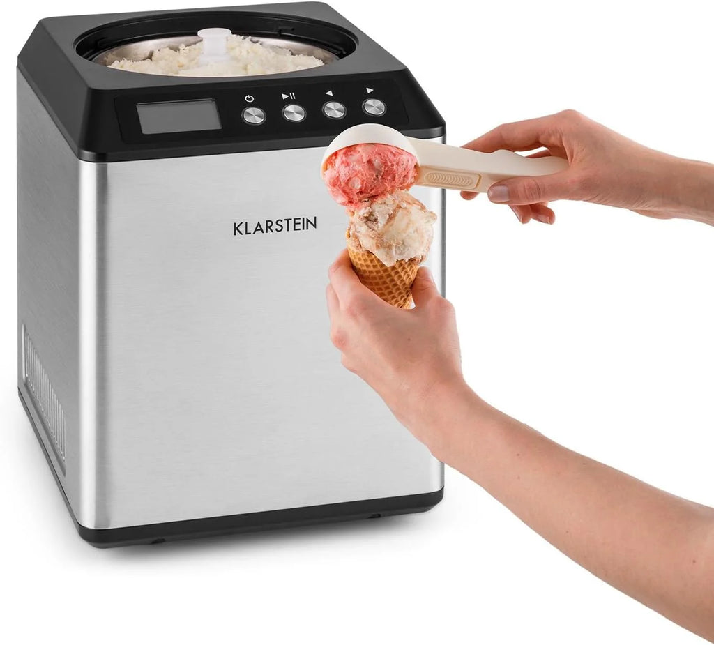 Klarstein Vanilla Sky - maszyna do lodów, maszyna do lodów, funkcja utrzymywania chłodu, minutnik, czas przygotowania: 30-40 min, wyświetlacz LED, łatwe czyszczenie, stal nierdzewna, 250 W - czarny, 2,5 l