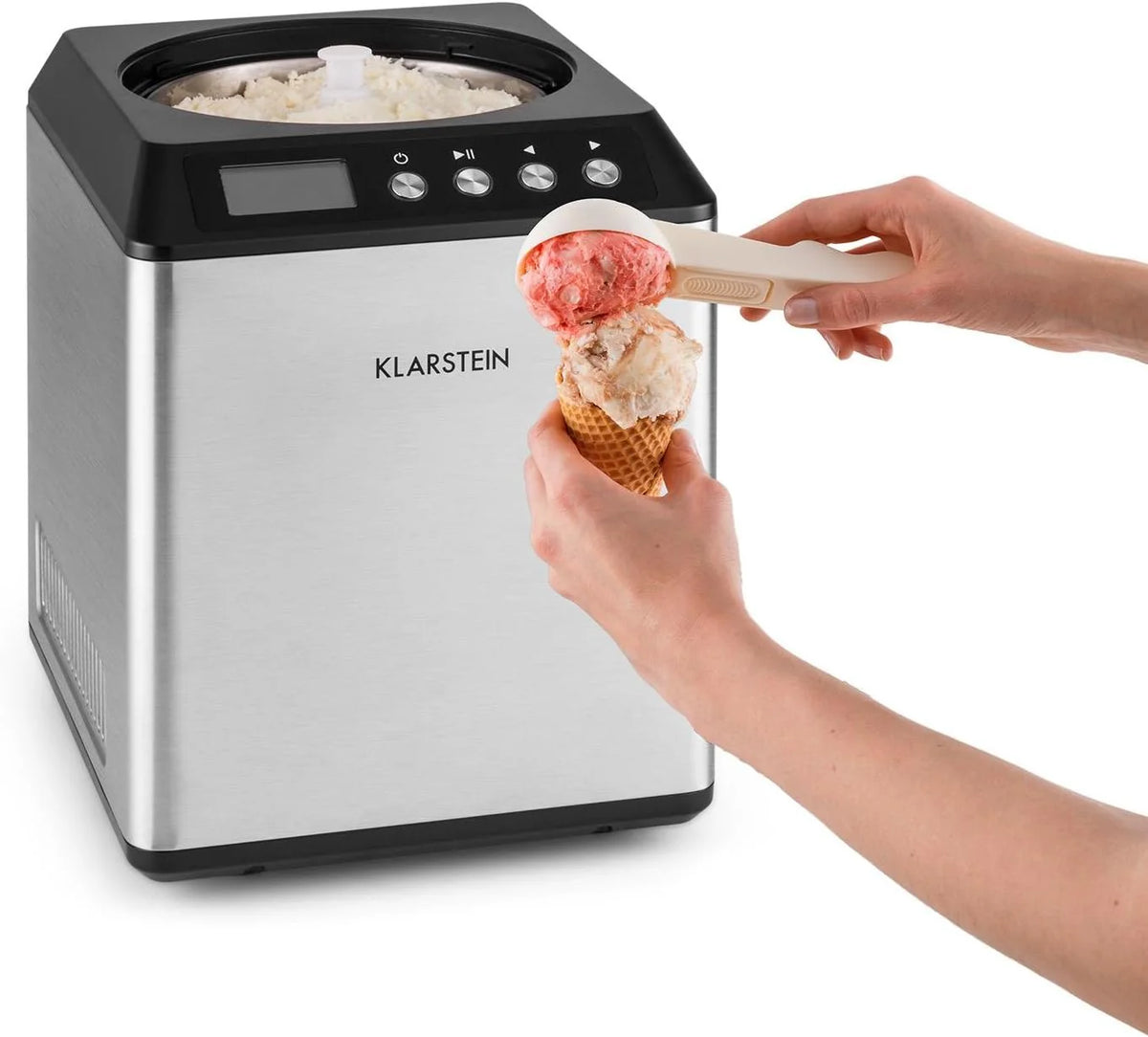 Klarstein Vanilla Sky - maszyna do lodów, maszyna do lodów, funkcja utrzymywania chłodu, minutnik, czas przygotowania: 30-40 min, wyświetlacz LED, łatwe czyszczenie, stal nierdzewna, 250 W - czarny, 2,5 l
