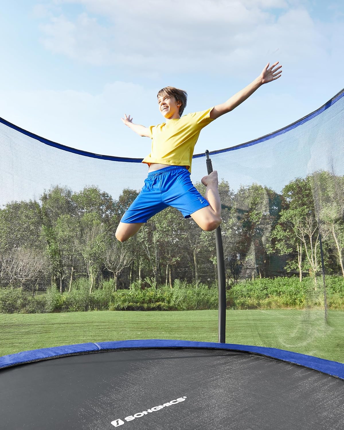 SONGMICS Trampolina dziecięca, siatka ochronna, poduszki bezpieczeństwa, drabina, stalowa rama