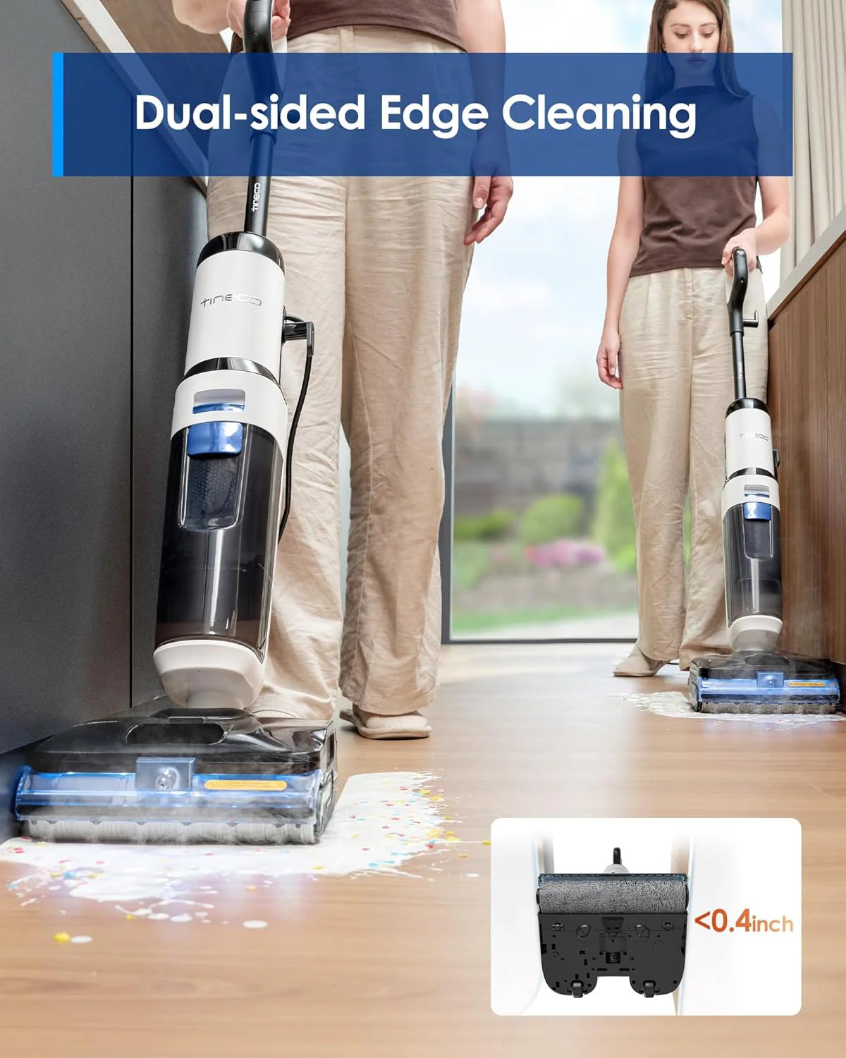 Tineco Odkurzacz parowy FLOOR ONE S6 Stretch Steam, czyszczenie parowe w wysokiej temperaturze 160 ℃, płaska pozycja 180°, automatyczne czyszczenie FlashDry, kabel o długości 8,3 m