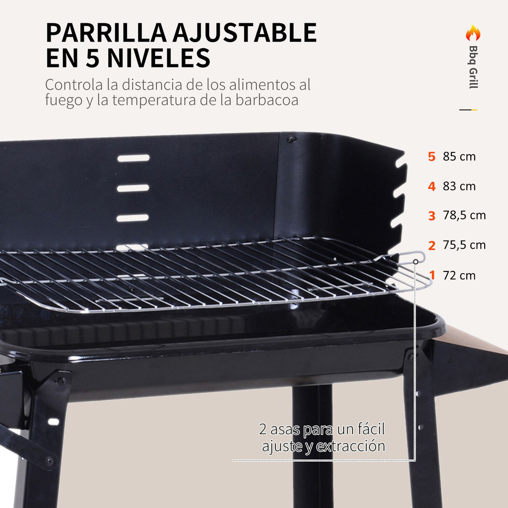 Grill węglowy Outsunny z kółkami i półką 83x37x87 cm, czarny