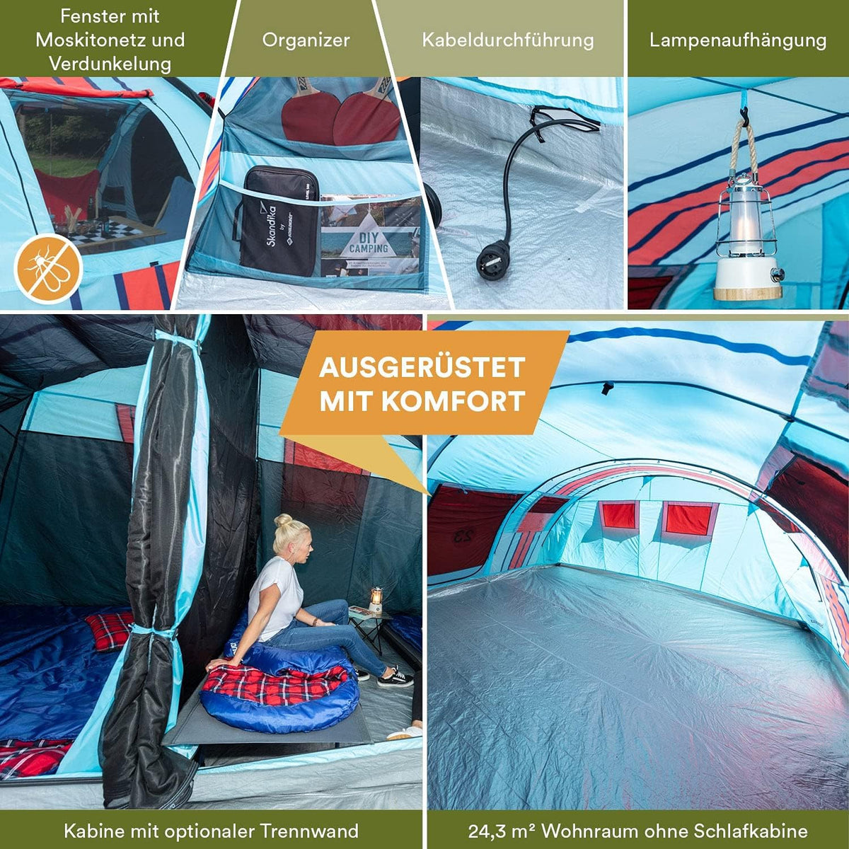 Skandika Gotland 6 Protect namiot tunelowy | Namiot rodzinny dla 6 osób z wszytą podłogą, z technologią Sleeper/bez, wodoszczelny, rozkładana kabina | namiot kempingowy