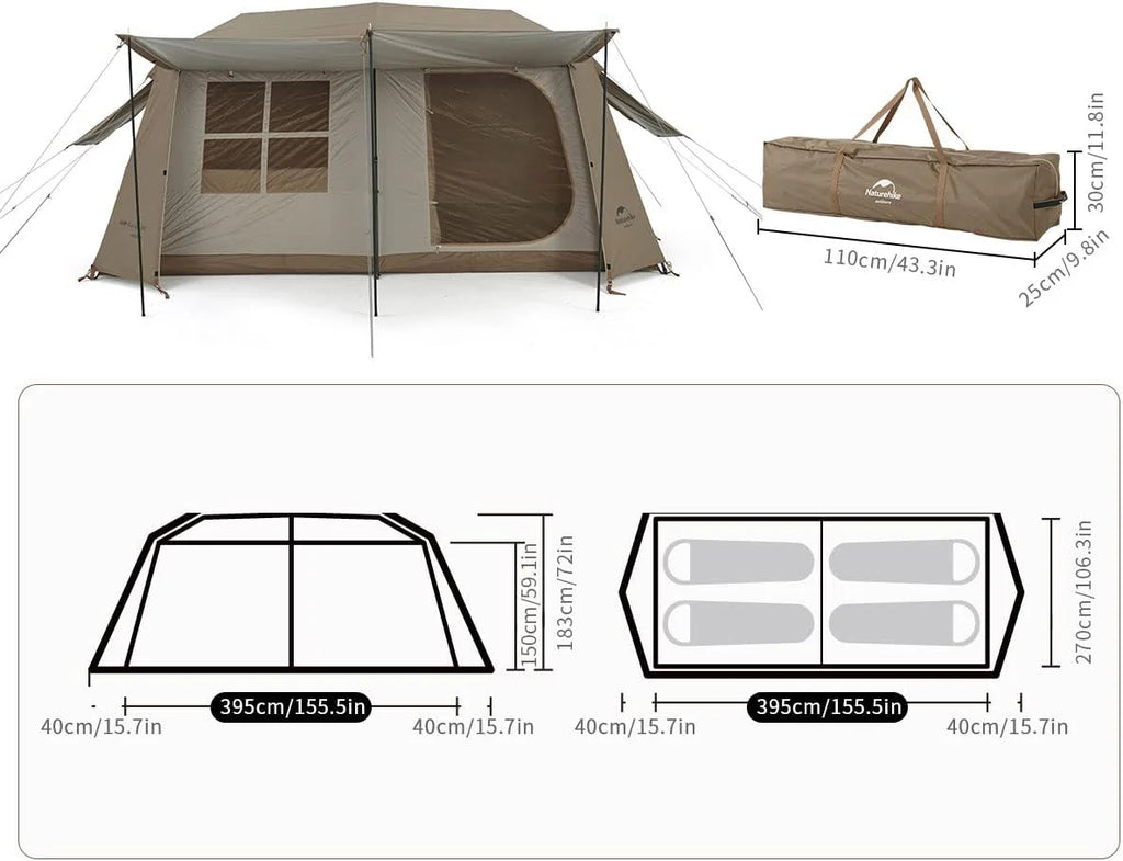 Naturehike Village namiot rodzinny, 13,0㎡ & 6,0㎡ & 5,0㎡, namiot typu pop-up, namiot domowy, kemping, namiot kempingowy dla 2-6 osób, duży namiot tunelowy o wodoodporności 2000 mm słupa wody