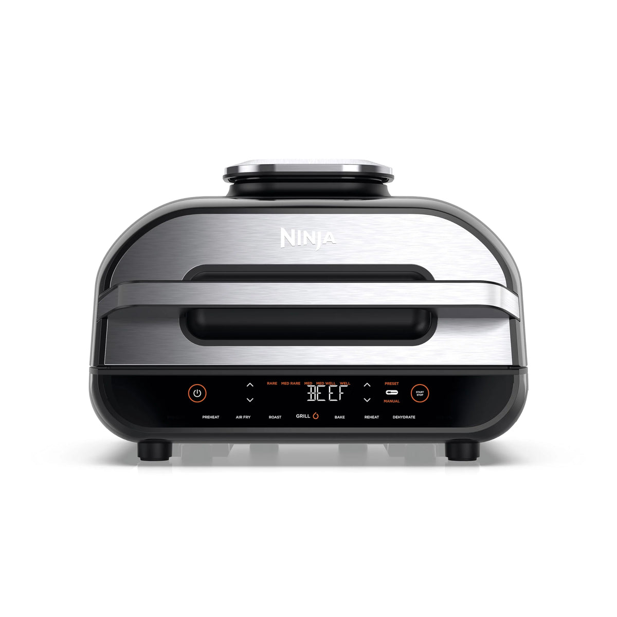 Ninja Foodi MAX PRO Grill, płaska płyta i frytkownica beztluszczowa z cyfrową sondą kuchenną i termometrem, 3,8 l, 7 funkcji gotowania w 1, części można myć w zmywarce, srebrno/czarny, AG651EU