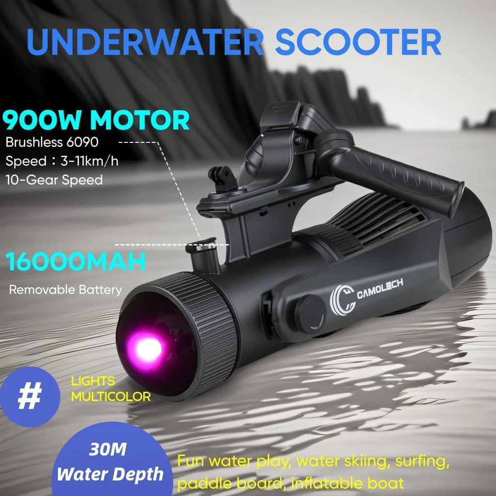 Skuter podwodny, 900 W, wymienny akumulator 16 Ah, 2,8 m/s, napęd elektryczny do deski SUP, surfingowej i kajaka, wodoodporny do 30 m, wielofunkcyjny sprzęt do snorkelingu/nurkowania