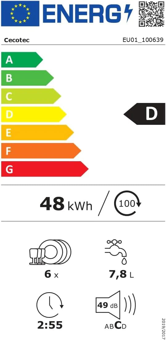 Cecotec Kompaktowa zmywarka 6 sztućców Bolero Aguazero 2400 White Glass. 1380W, białe szkło wykończone, 5 programów, panel dotykowy sterowania, programowalny do 24 h, blokada Child Lock i kosz na