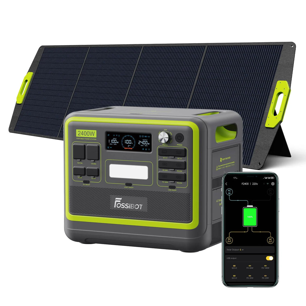 FOSSiBOT-Polska Power station F2400 2048 Wh LiFePO4 Przenośna stacja zasilająca, generator solarny z wyjściami 2400 W AC, do użytku domowego w kamperze, 5-letnia gwarancja
