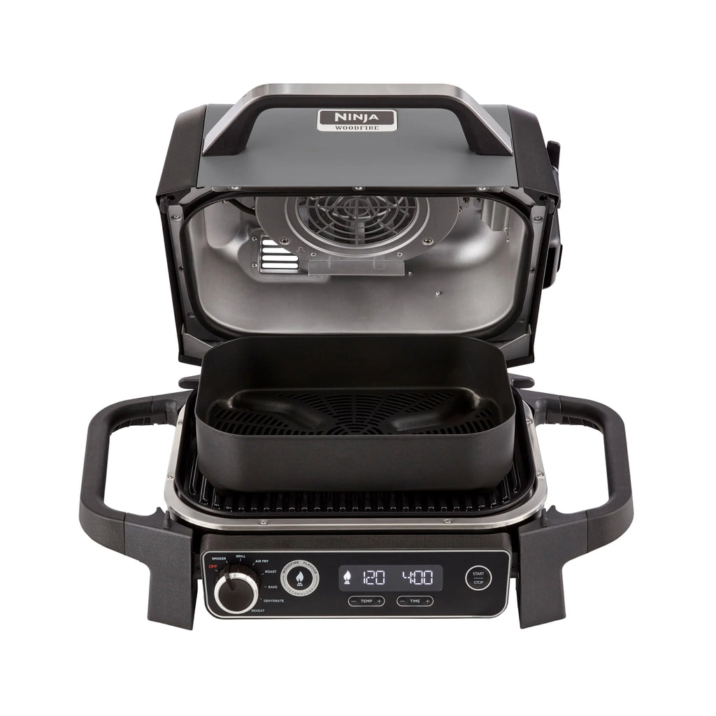 Ninja Woodfire Pro Connect XL Grill elektryczny, wędzarnia i frytkownica 7 w 1, sterowany za pomocą aplikacji, termometr cyfrowy z sondą, opalany pelletem drzewnym, wodoodporny, czarny, OG901EU
