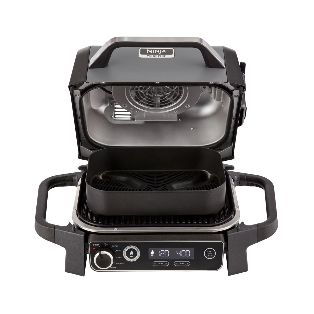 Ninja Woodfire Pro Connect XL Grill elektryczny, wędzarnia i frytkownica 7 w 1, sterowany za pomocą aplikacji, termometr cyfrowy z sondą, opalany pelletem drzewnym, wodoodporny, czarny, OG901EU