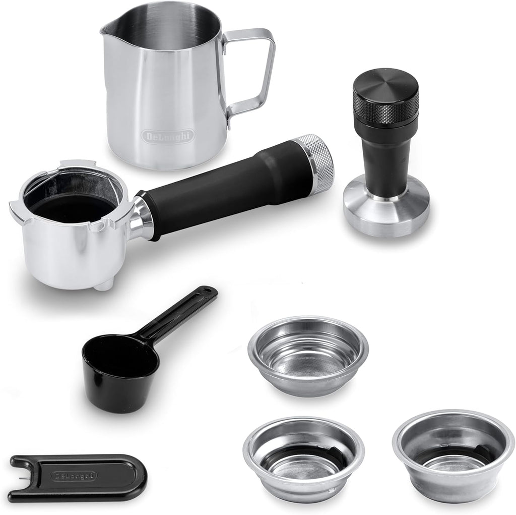 De'Longhi Dedica – Ekspres do kawy ze stali nierdzewnej z pompką do kawy mielonej lub na kapsułki, espresso i cappuccino, zbiornik 1,3 litra, system zapobiegający kapaniu, model EC685.M, kolor metaliczny