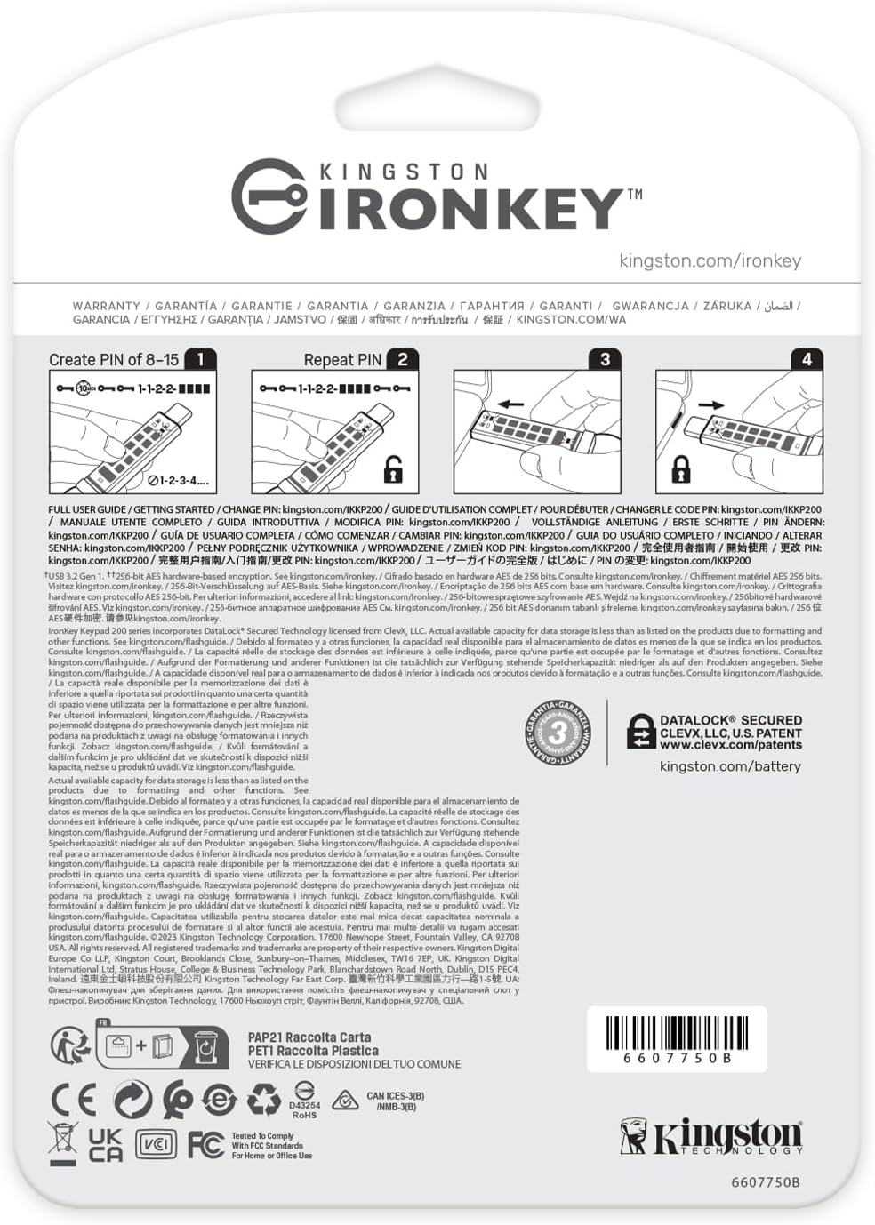 Kingston Klawiatura IronKey 200 typu A szyfrowana sprzętowo pamięć flash USB FIPS 140-3 poziom 3 (w toku) z 256-bitowym szyfrowaniem sprzętowym XTS-AES - IKKP200/512GB
