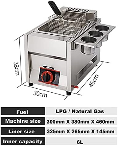 Frytkownica gazowa komercyjna, frytkownica LPG do blatu, stal nierdzewna, podwójna frytkownica o pojemności 11 l z regulowaną mocą ognia i łatwym czyszczeniem