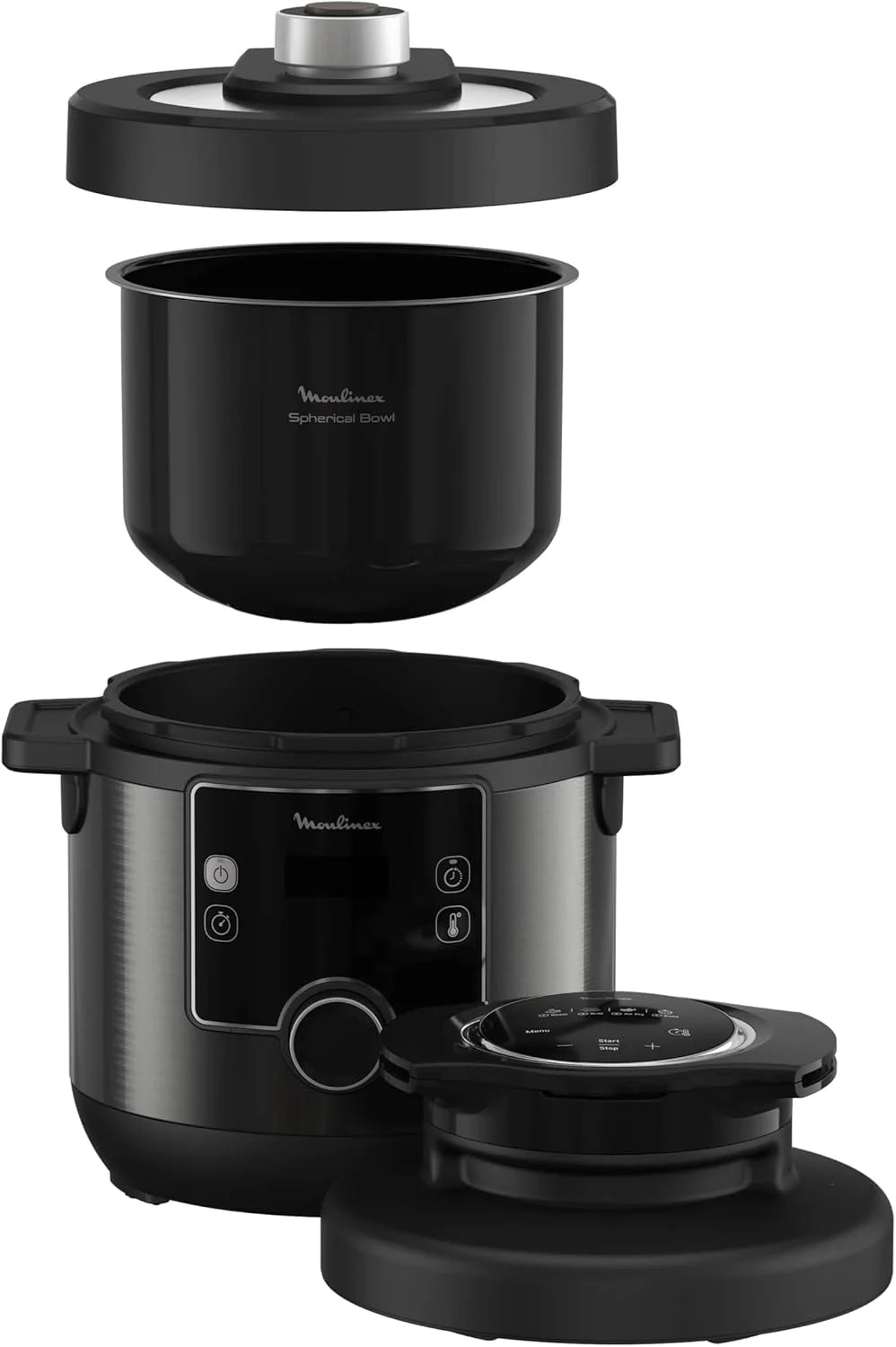 Moulinex Turbo Cuisine & Fry CE7788-2 w 1: elektryczny szybkowar i frytkownica powietrzna do 1450 W, nieprzywierająca miska sferyczna, 15 programów automatycznych, timer, akcesoria, czarny
