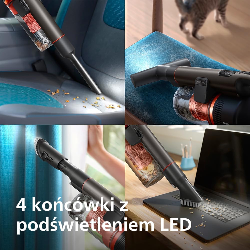 Philips SpeedPro Max Bezprzewodowy Odkurzacz Pionowy 7000 Series, Do Sierści Zwierząt, Mocne Ssanie 360°, Maks. 80 min, Bez Plątania, Do Dywanów i Twardych Podłóg, 4 Narzędzia LED (XC7065/01)
