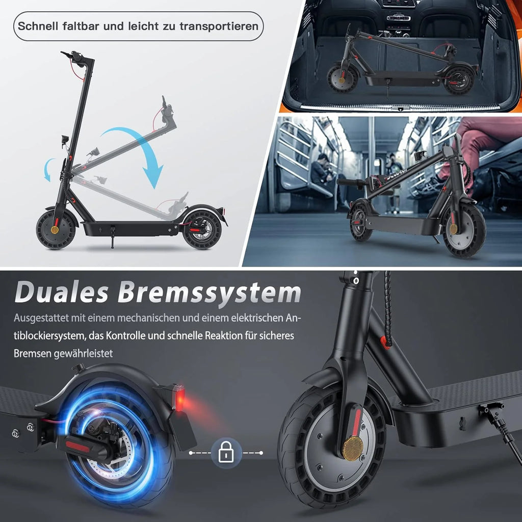 Skuter elektryczny z dopuszczeniem do ruchu drogowego, 10 cali, maks. zasięg 40 km 20 km/h, komfortowa amortyzacja uderzeń, hulajnoga elektryczna do 120 kg, połączenie z aplikacją, wyświetlacz LED,
