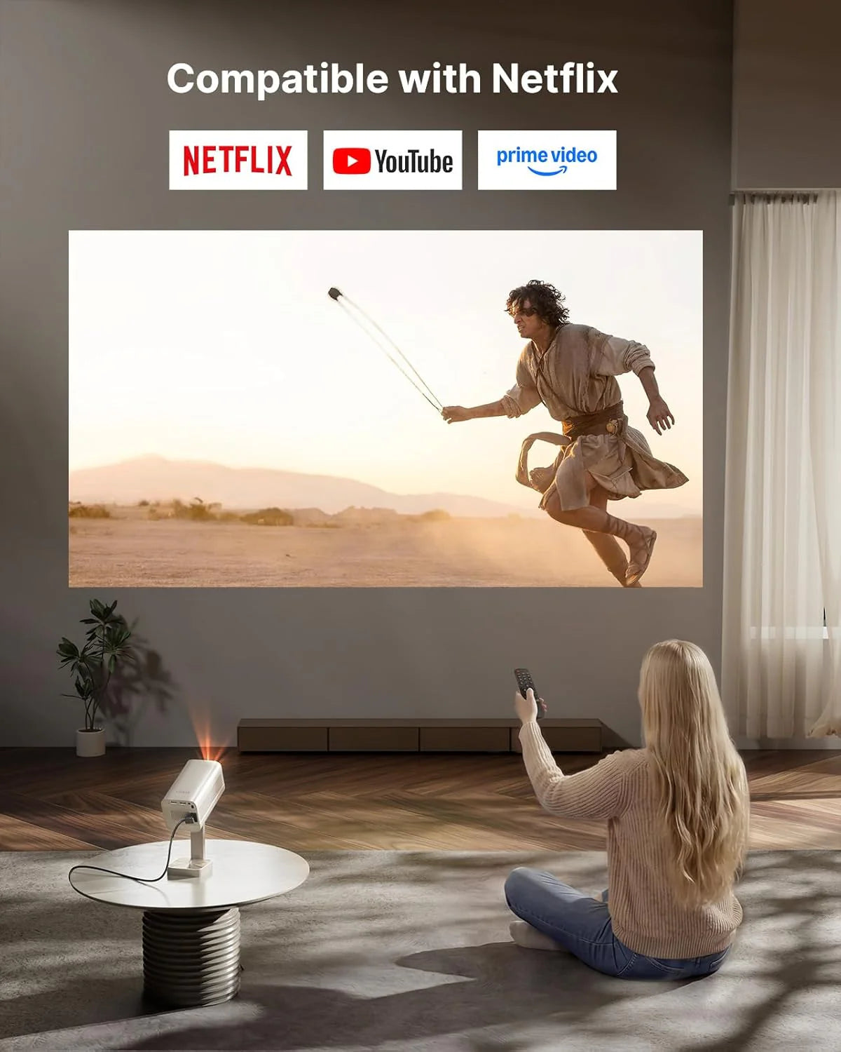 Mini projektor Smart 4K [oficjalny Netflix & Dolby Audio] VOPLLS TOF autofokus/korekcja trapezowa, projektor 26000 lumenów, WiFi6 Bluetooth Full HD 1080p obracany o 210°, projektor kina domowego