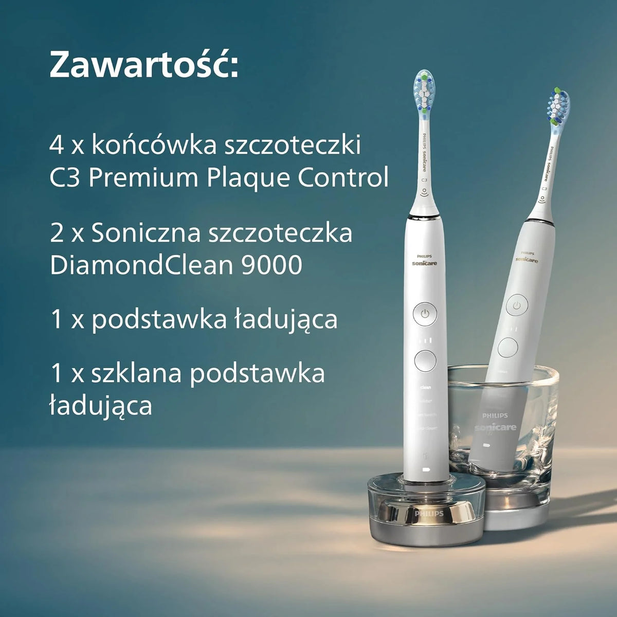 Szczoteczka elektryczna Philips Sonicare DiamondClean 9000, podwójne opakowanie, szczoteczka soniczna z aplikacją, czujnik nacisku, szklanka do ładowania, kolor czarny i Rosegold, model HX9914/61