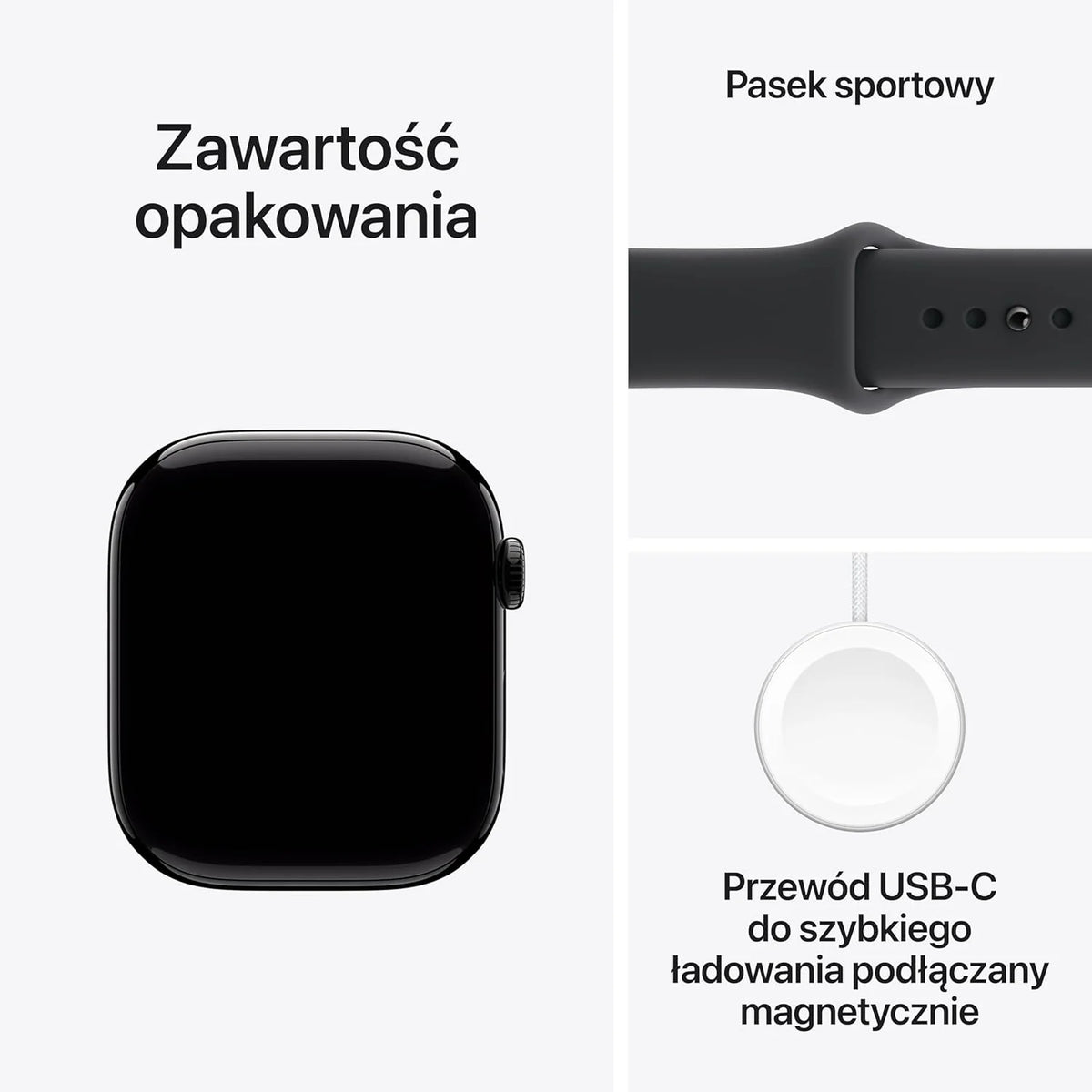 Apple Watch Series 11 GPS 42 mm Smartwatch, koperta z aluminium kolor Niedościgniona czerń, Pasek sportowy kolor czarny - S/M. Wynik snu, monitor fitness, monitorowanie stanu zdrowia