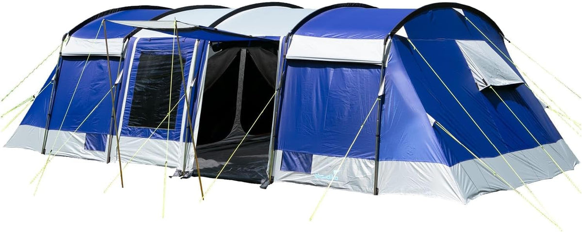 Skandika Namiot tunelowy Montana dla 8 osób, technologia Sleeper, 3 do 4 czarnych sypialni, 5000 mm słupa wody, moskitiera, 4 wejścia, namiot rodzinny, duże okna, duży namiot