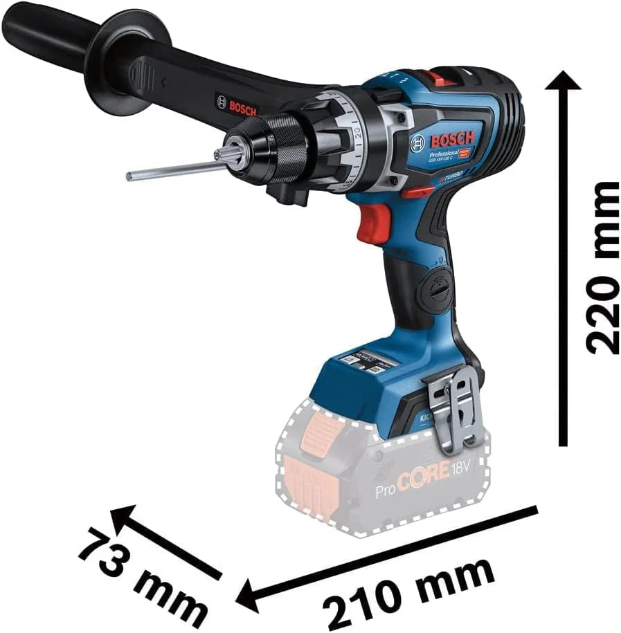 Bosch Professional system 18V: akumulatorowa wiertarko-wkrętarka udarowa BITURBO GSB 18V-150 C (maksymlny moment obrotowy 150 Nm, walizka L-BOXX)