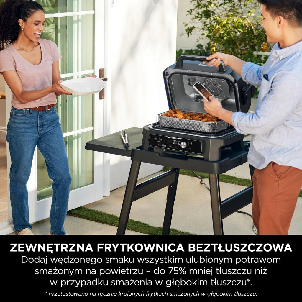 Ninja Woodfire Pro Connect XL Grill elektryczny, wędzarnia i frytkownica 7 w 1, sterowany za pomocą aplikacji, termometr cyfrowy z sondą, opalany pelletem drzewnym, wodoodporny, czarny, OG901EU