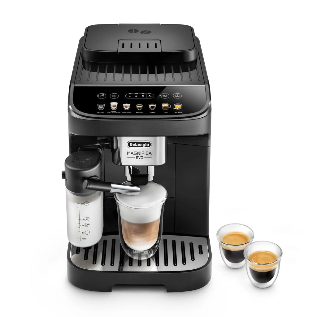 De'Longhi Magnifica Evo Ecam 292.81.B W Pełni Automatyczny Ekspres do Kawy z Dyszą do Spieniania Mleka, 7 Przycisków do Różnych Rodzajów Kaw, Intuicyjny Panel Sterowania, 2 Filiżanki, Czarny