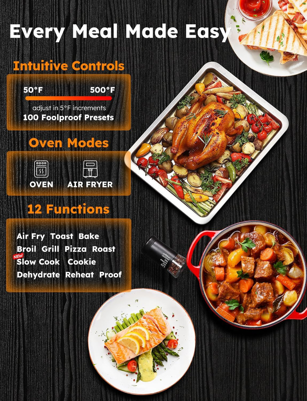 Nuwave Bravo XL Pro Smart Oven & Air Freidera, ulepszony wentylator o 100% szybszy, ostrzejsze wyniki, regulowane temperatury 50F-500F, ulepszone interaktywne zimne białe wyświetlanie,