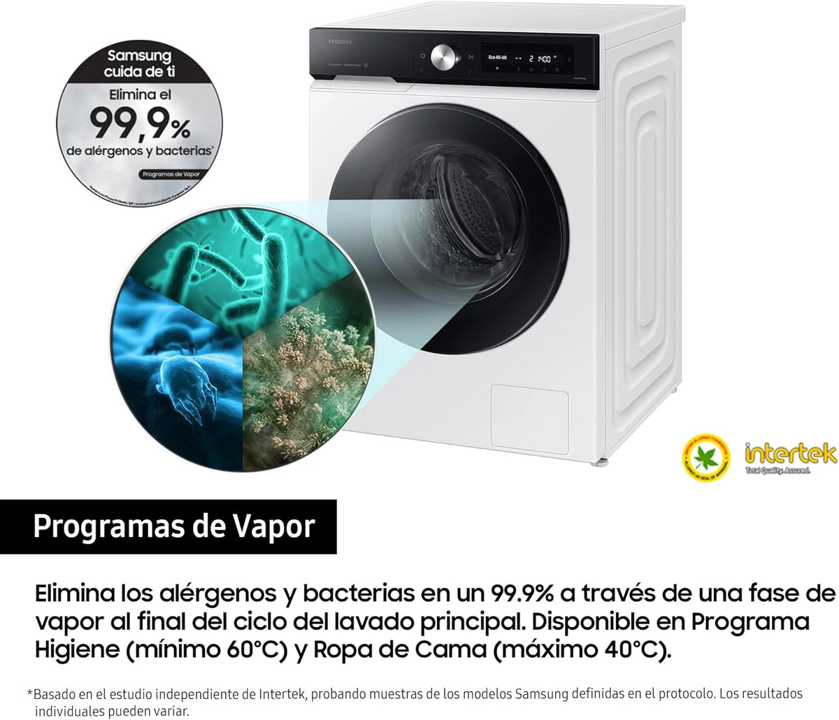 Samsung WW90DB7U94GEU3 - Pralka AI EcoBubble, 9 kg, A-20% z Super Speed 39, Samodawka, Para, Kolor Biały