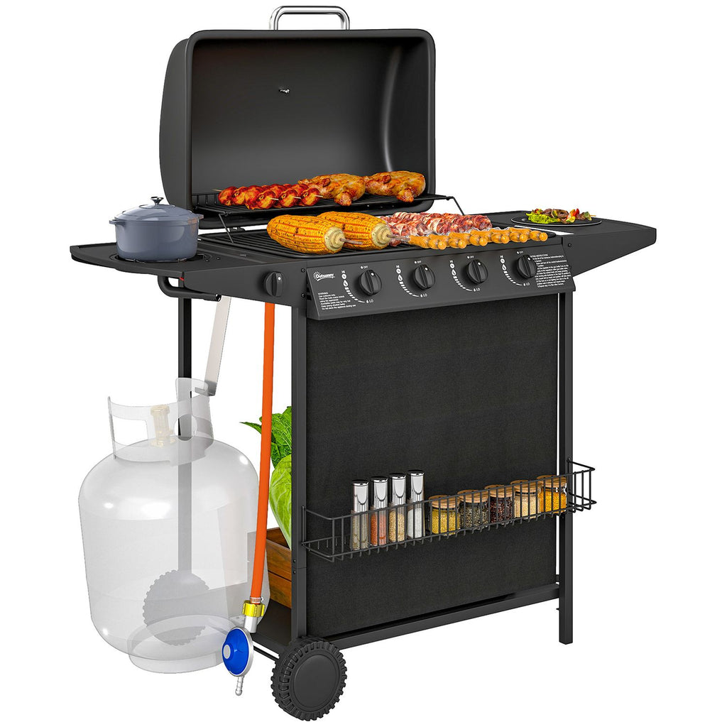 Grill gazowy ze stali ABS 121x54x97 cm - Outsunny. Czarny
