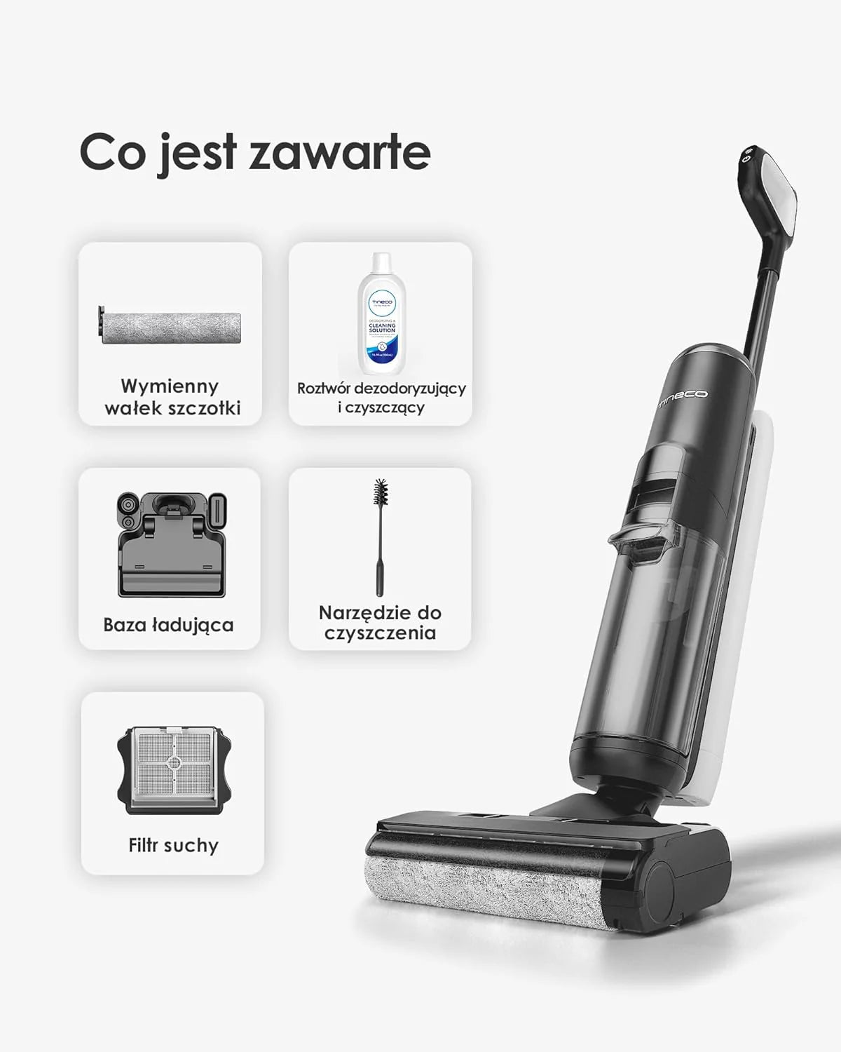 Tineco FLOOR ONE S5 Inteligentny bezprzewodowy odkurzacz na mokro i na sucho i mop do twardych podłóg, cyfrowy wyświetlacz, długi czas pracy, doskonały do lepkiego bałaganu i sierści zwierząt