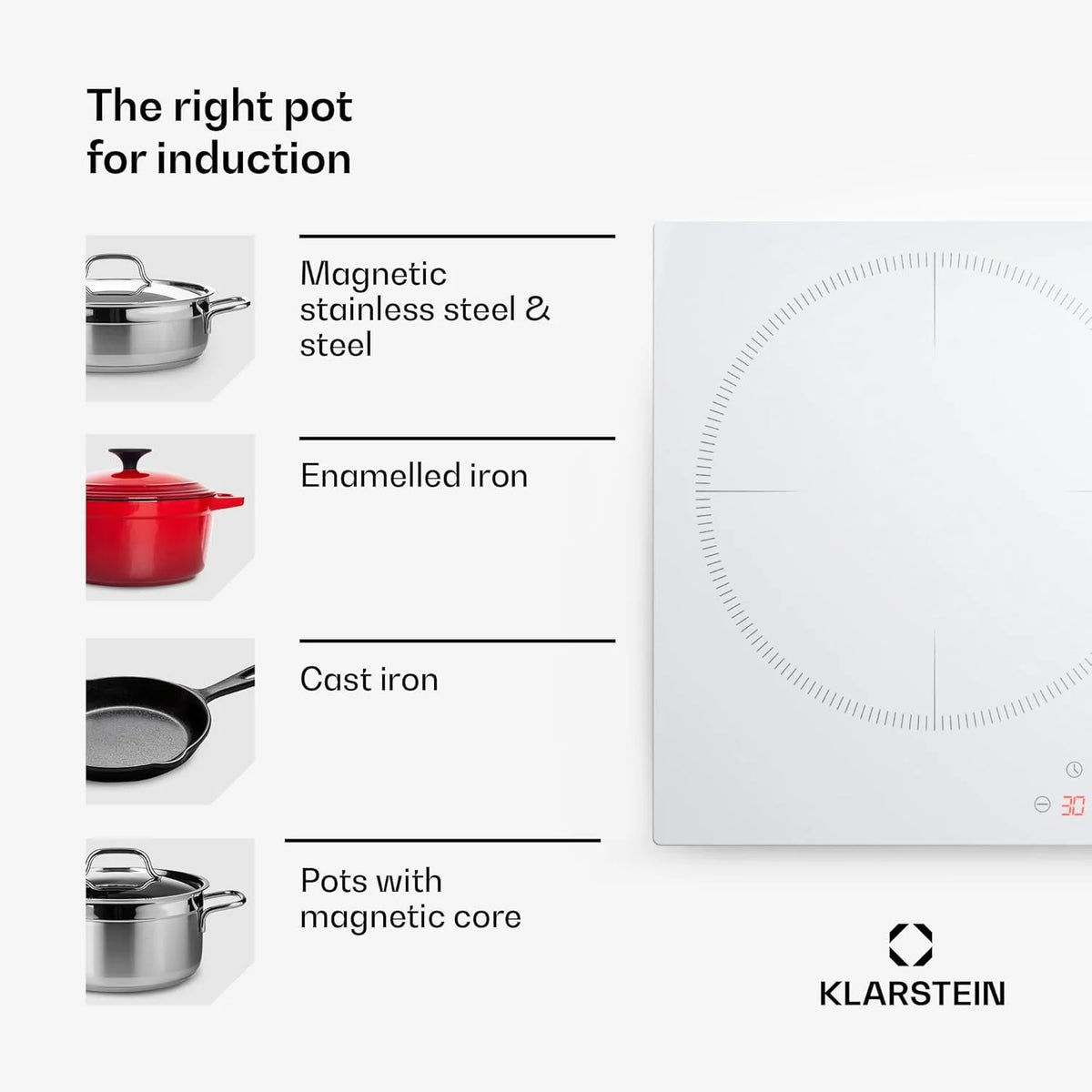 Klarstein Płyta indukcyjna, płyta kuchenna z ceramiki szklanej, 7000 W, płyta indukcyjna z 4 płytami, płyta indukcyjna do zabudowy z ekranem dotykowym i timerem, nowoczesne płyty grzewcze z