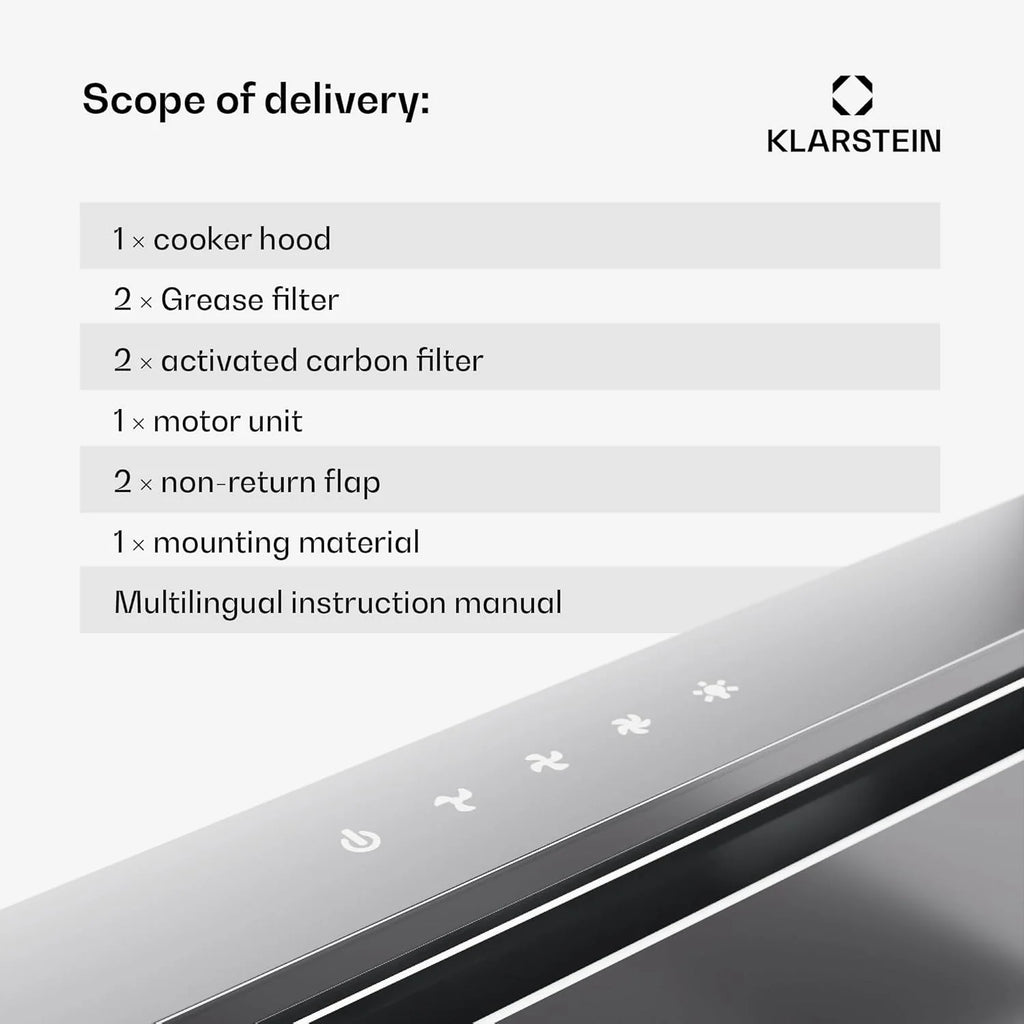Klarstein Okap kuchenny 90 cm wyciąg w dół, wyciąg kuchenny recyrkulacja 2 w 1, przepływ powietrza 576 m³/h, wentylator wyciągowy ze światłem LED i panelem dotykowym
