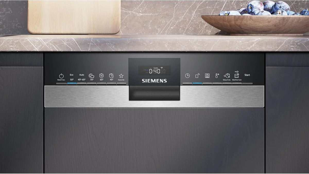 Siemens SR53HS74KE, iQ300, inteligentna, częściowo zintegrowana zmywarka, 45 cm, program Eco 50°C, varioSpeed Plus, kosz górny z regulacją wysokości, rackmatik, zabezpieczenie przed dziećmi
