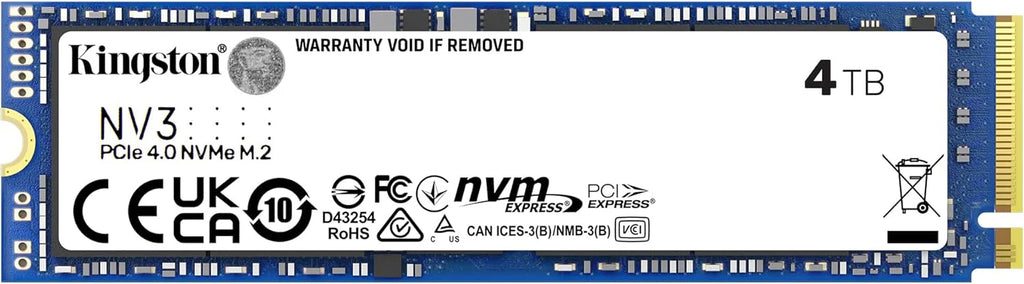 Kingston NV3 NVMe PCIe 4.0 Internal SSD 4TB M.2 2280-SNV3S/4000G