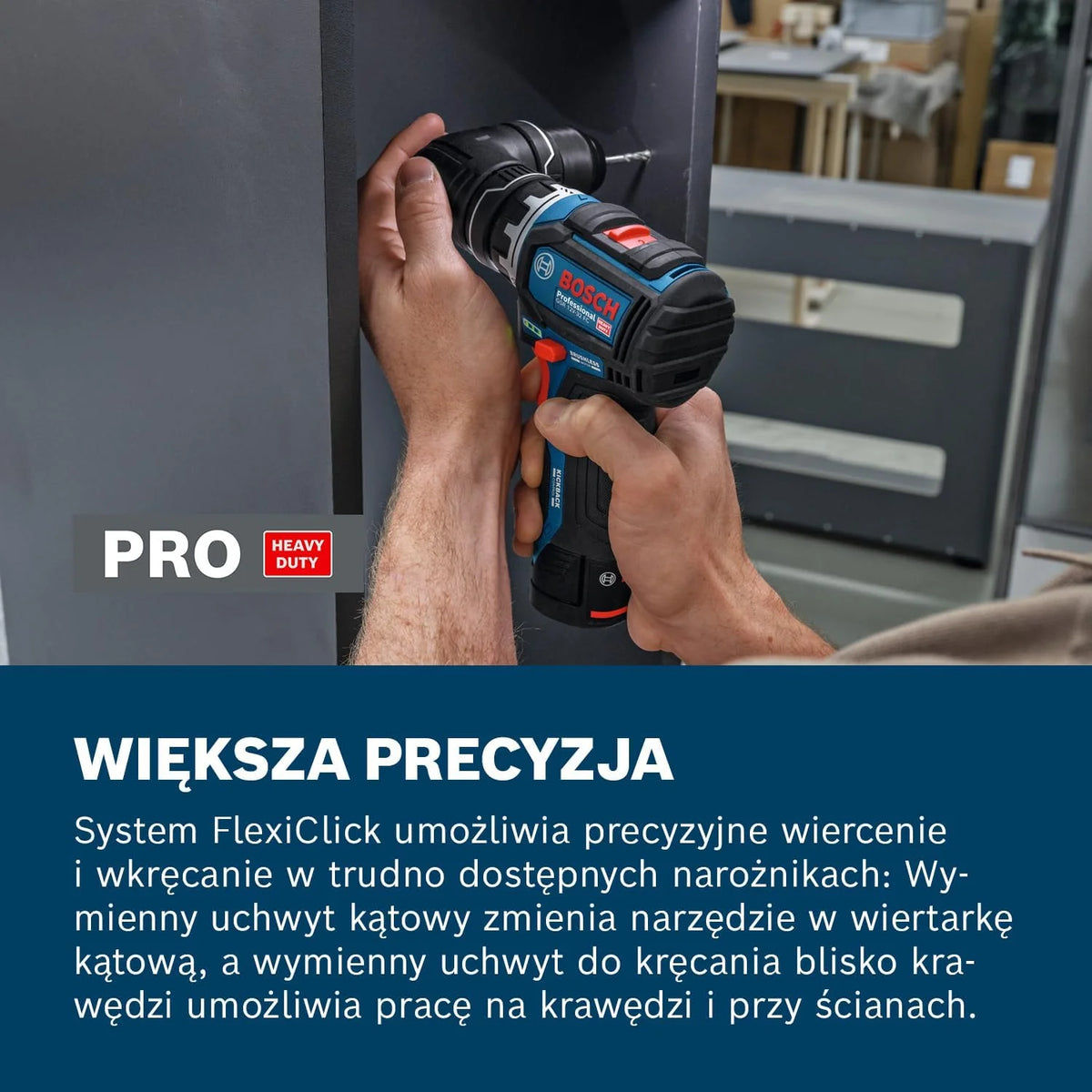 Bosch PRO 18V System Wiertarko-wkrętarka akumulatorowa GSR12V-32FC (wymienne uchwyty: GFA 12-M, GFA 12-X, GFA 12-E, GFA 12-W, GFA 12-H, rękojeść dodatkowa, ogranicznik głębokości, walizka L-BOXX)