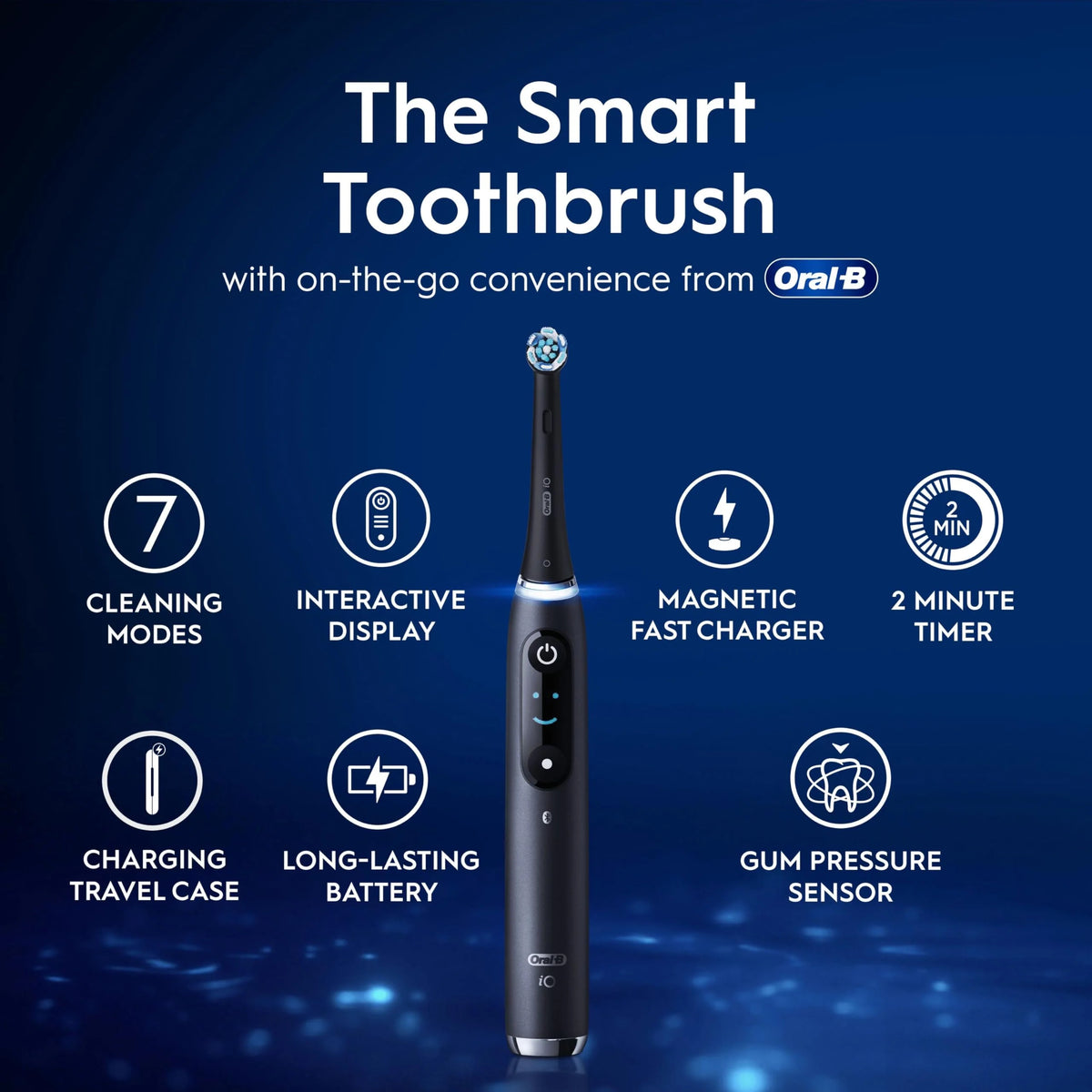 Oral-B iO – 9 – elektryczna szczoteczka do zębów marki Braun, 1 wysokiej jakości czarny uchwyt z rewolucyjną technologią magnetyczną, kolorowy wyświetlacz, 1 głowica szczoteczki do zębów, 1 etui