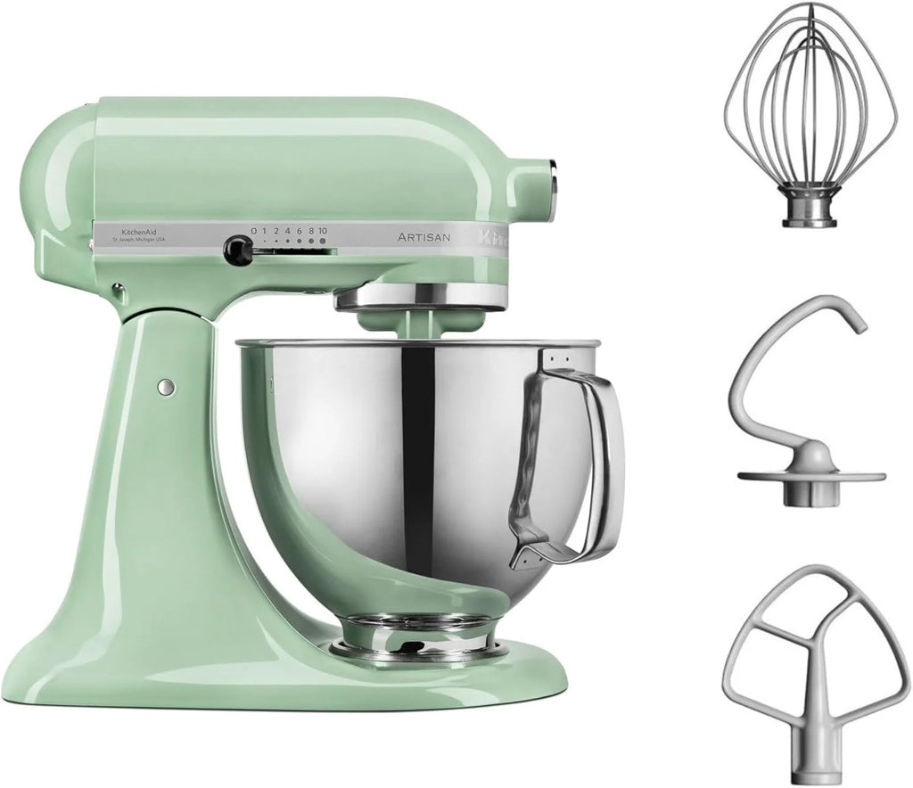 KitchenAid Robot kuchenny I Artisan I wielofunkcyjny robot kuchenny z odchylaną głowicą, z 4 akcesoriami, 4,8 l (pistacjowy)