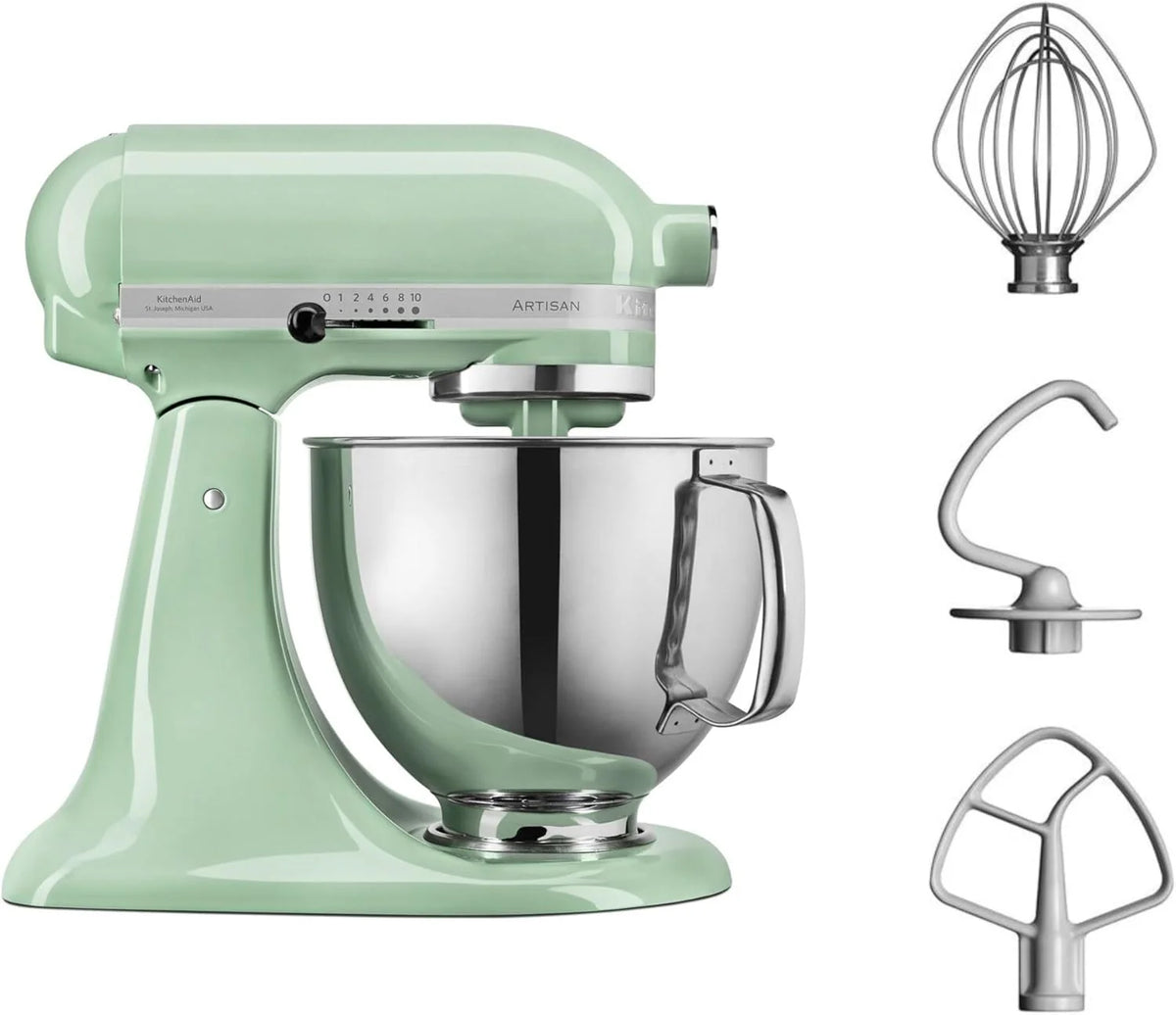 KitchenAid Robot kuchenny I Artisan I wielofunkcyjny robot kuchenny z odchylaną głowicą, z 4 akcesoriami, 4,8 l (pistacjowy)