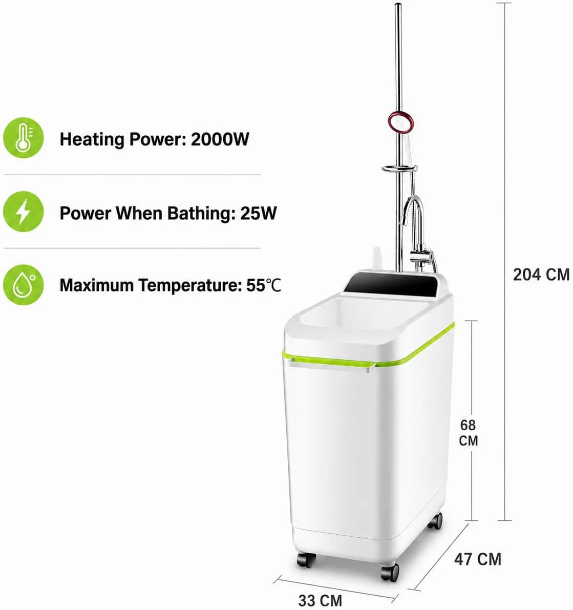 Przenośny podgrzewacz wody, 50 l, 2000 W, kempingowa maszyna prysznicowa z automatycznym wyłączaniem do przyczep kempingowych, podróży i kąpieli zwierząt domowych