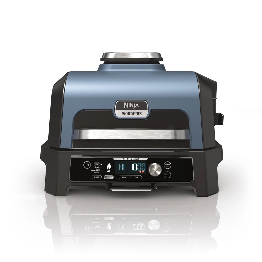 Ninja Woodfire Pro Connect XL Grill elektryczny, wędzarnia i frytkownica 7 w 1, sterowany za pomocą aplikacji, termometr cyfrowy z sondą, opalany pelletem drzewnym, wodoodporny, czarny, OG901EU