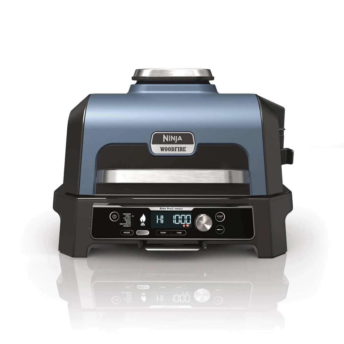 Ninja Woodfire Pro Connect XL Grill elektryczny, wędzarnia i frytkownica 7 w 1, sterowany za pomocą aplikacji, termometr cyfrowy z sondą, opalany pelletem drzewnym, wodoodporny, czarny, OG901EU
