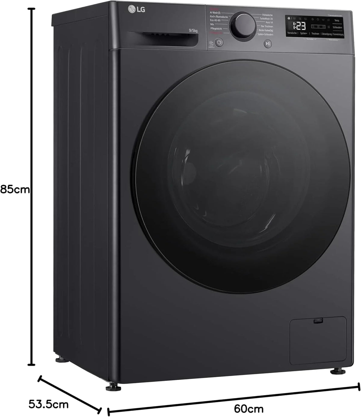 LG V5WD95SLIMB, klasa A/E, SLIM pralko-suszarka, 9-5 kg prania/suszenia, Wi-Fi, AI Direct Drive, głębokie czyszczenie parą, TurboWash 360°, bezpieczne drzwi szklane, AquaLock, 60 x 53,5 x 85 cm,