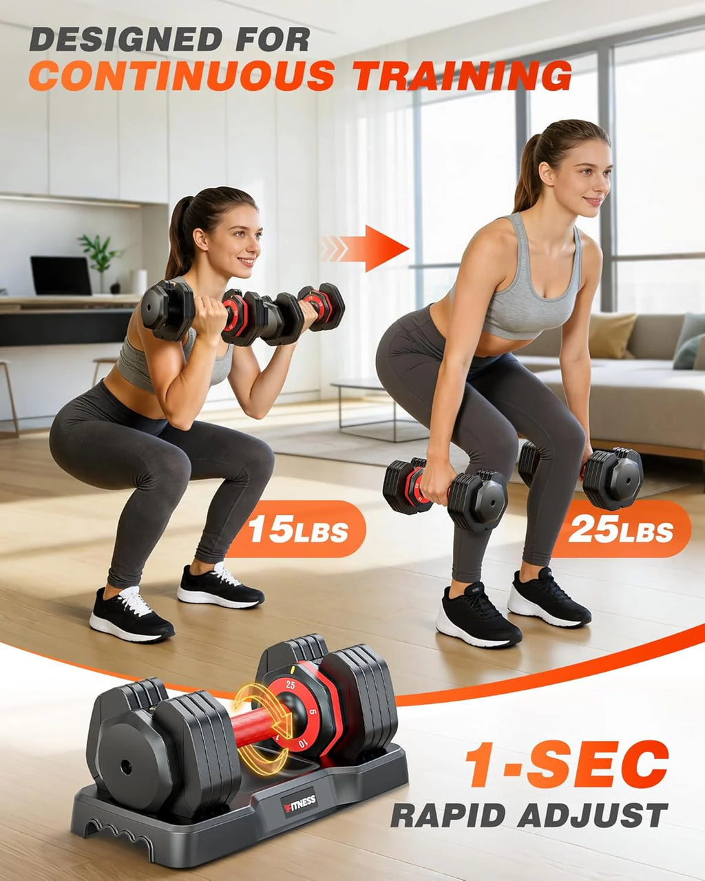Rendpas Zestaw 2 regulowanych hantli, 1 zestaw hantli z regulacją ciężarów, 5 w 1/10 w 1, wolne hantle z antypoślizgowym uchwytem, 25/55/36.3 kg, zestaw ciężarków dla mężczyzn i kobiet